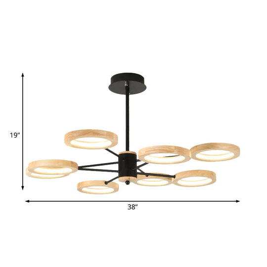 Modern Wood Sputnik Chandelier Pendant Light - 3/5/6 Lights Black Led Hanging Ceiling Lamp In