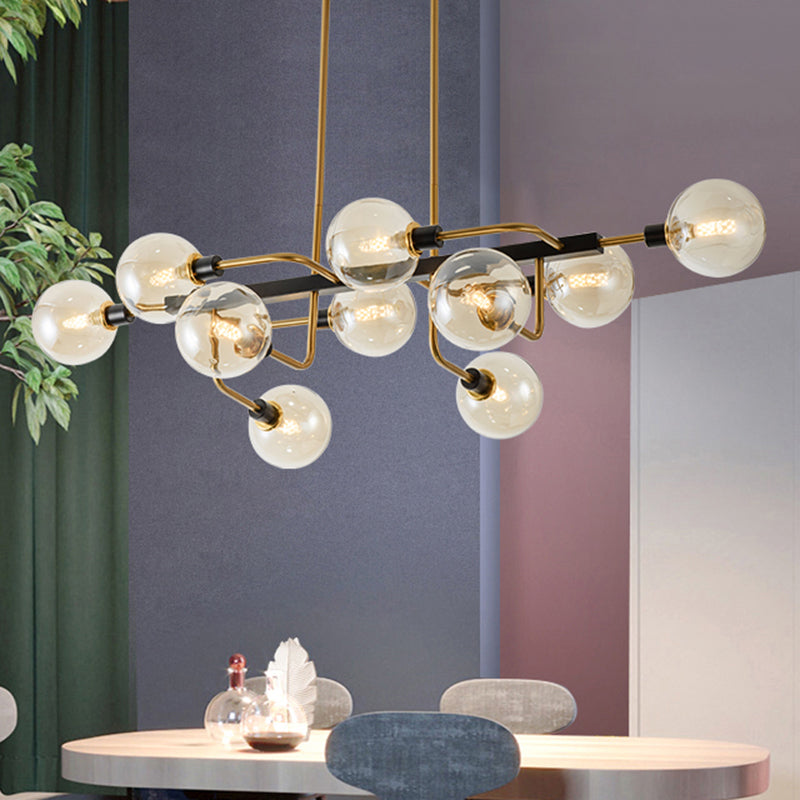 Contemporary Starburst 10-Light Chandelier With Amber/Smoke Gray/Cream Glass