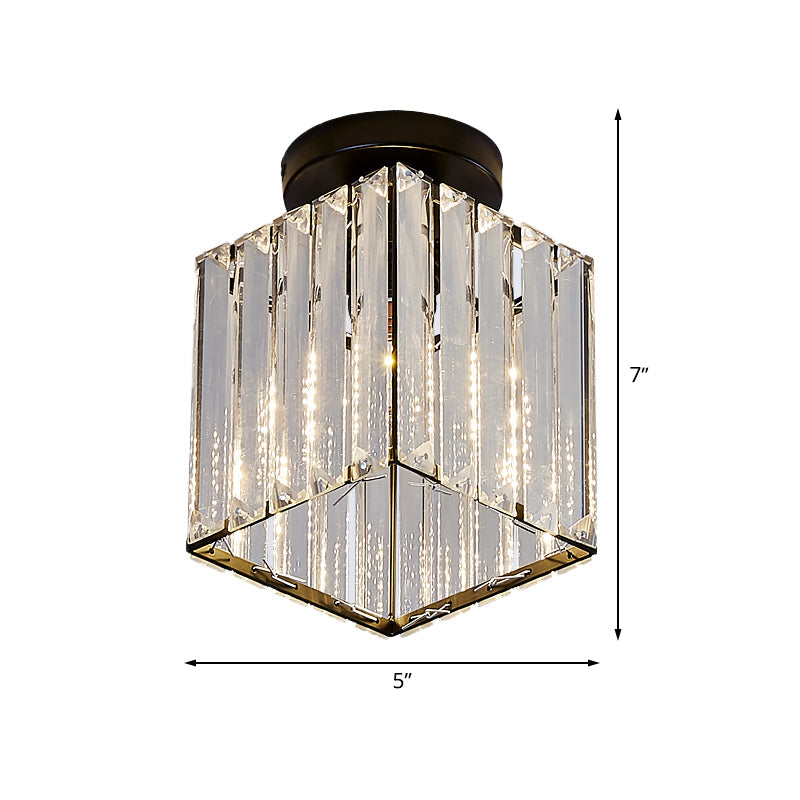 Modern Black Cube Flushmount Lighting With Clear Glass For Hallway - 1 Bulb Flush Mount Fixture