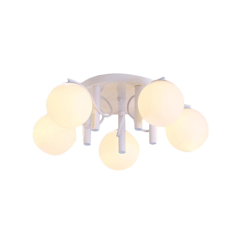 Modern 5 Bulb Cream Glass Flushmount Ceiling Light - White/Black Global Semi Flush
