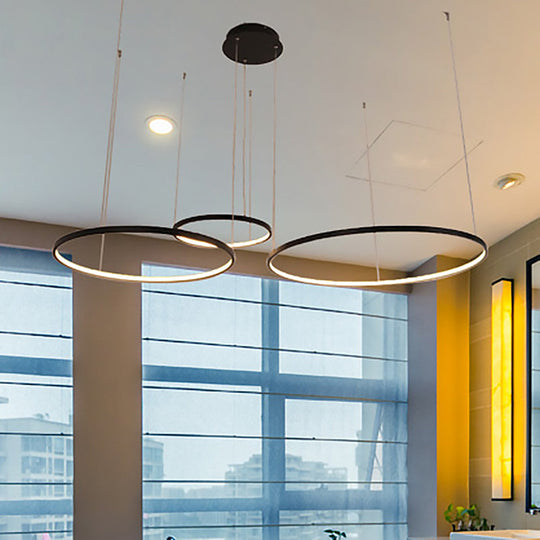 Minimalist Acrylic Chandelier Light - Black Circular Pendant Fixture (1/2/3 Lights) In White/Warm