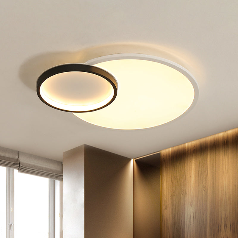 Modern Acrylic Led Flush Mount Light Fixture Round Black And White Design 16/19.5 Wide