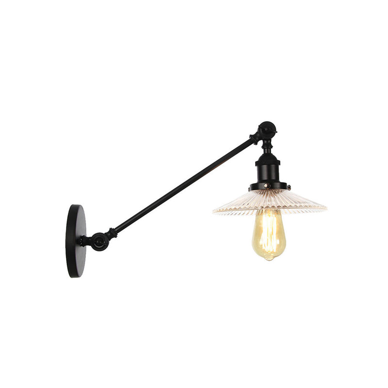 Vintage Clear Glass Ribbed Wall Lamp Saucer - Bronze/Brass/Copper Finish 1 Light Fixture 8/12 L Arm