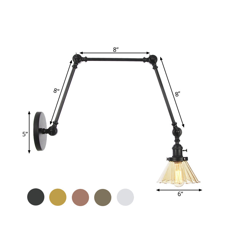 Industrial Cone Wall Light With Clear/Amber Glass And Arm - Black/Bronze/Brass (8+8/8+8+8)