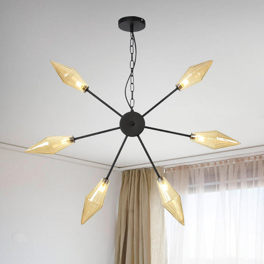 Moderner industrieller Sputnik-Kronleuchter mit Bernstein-/Klarglas – 6/9/12 Lichter – Schwarz-/Kupfer-/Chrom-Oberflächen