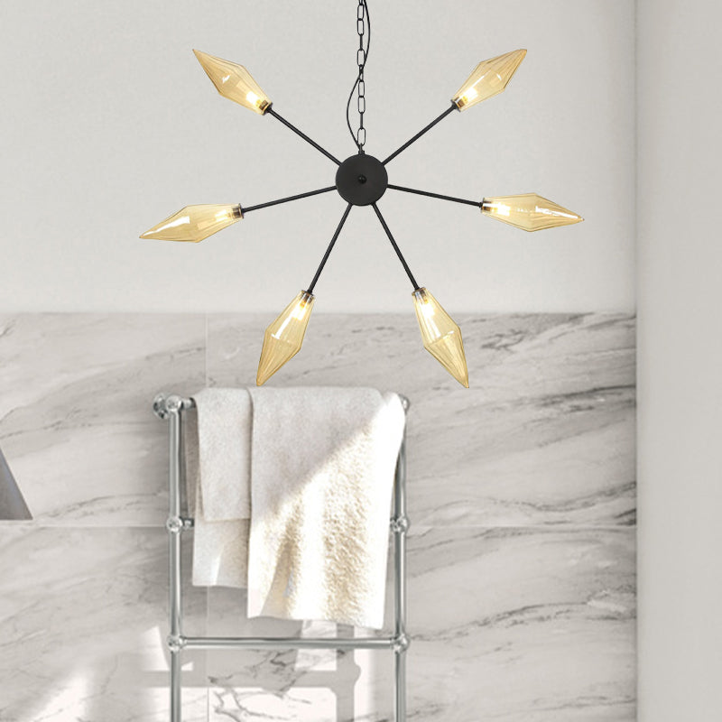 Moderner industrieller Sputnik-Kronleuchter mit Bernstein-/Klarglas – 6/9/12 Lichter – Schwarz-/Kupfer-/Chrom-Oberflächen