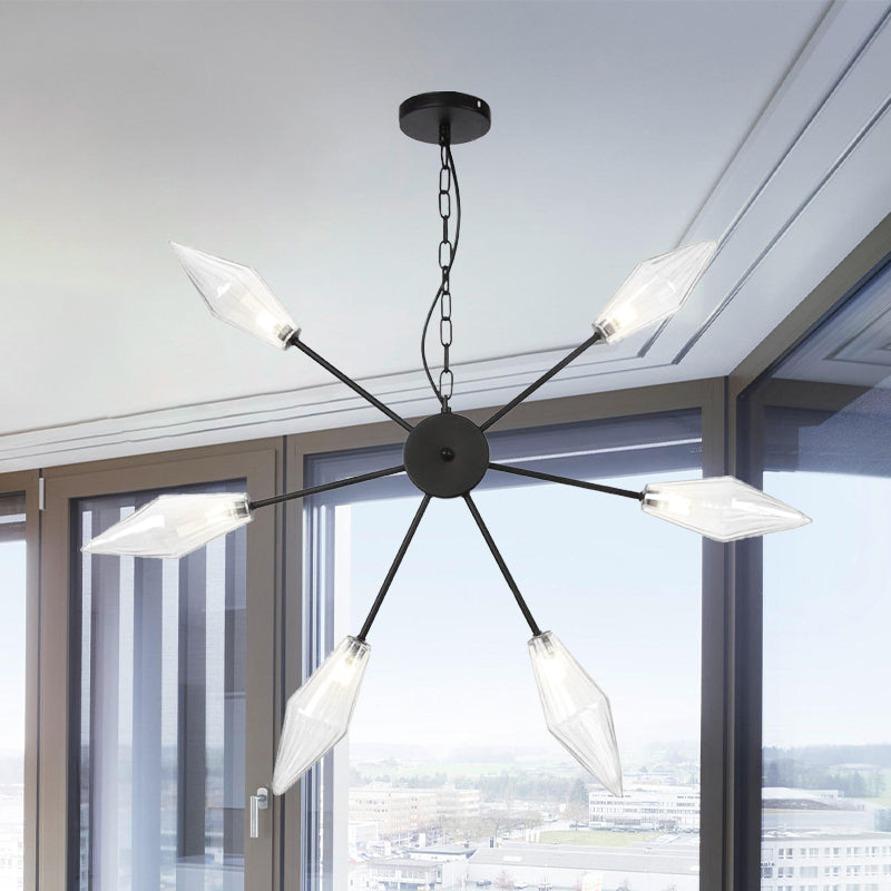 Moderner industrieller Sputnik-Kronleuchter mit Bernstein-/Klarglas – 6/9/12 Lichter – Schwarz-/Kupfer-/Chrom-Oberflächen