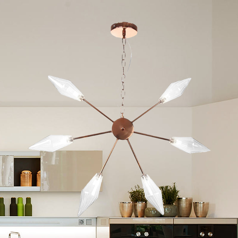 Moderner industrieller Sputnik-Kronleuchter mit Bernstein-/Klarglas – 6/9/12 Lichter – Schwarz-/Kupfer-/Chrom-Oberflächen