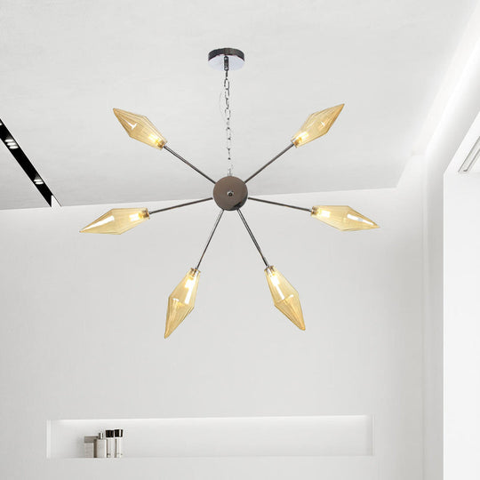Moderner industrieller Sputnik-Kronleuchter mit Bernstein-/Klarglas – 6/9/12 Lichter – Schwarz-/Kupfer-/Chrom-Oberflächen