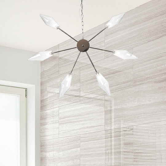 Moderner industrieller Sputnik-Kronleuchter mit Bernstein-/Klarglas – 6/9/12 Lichter – Schwarz-/Kupfer-/Chrom-Oberflächen