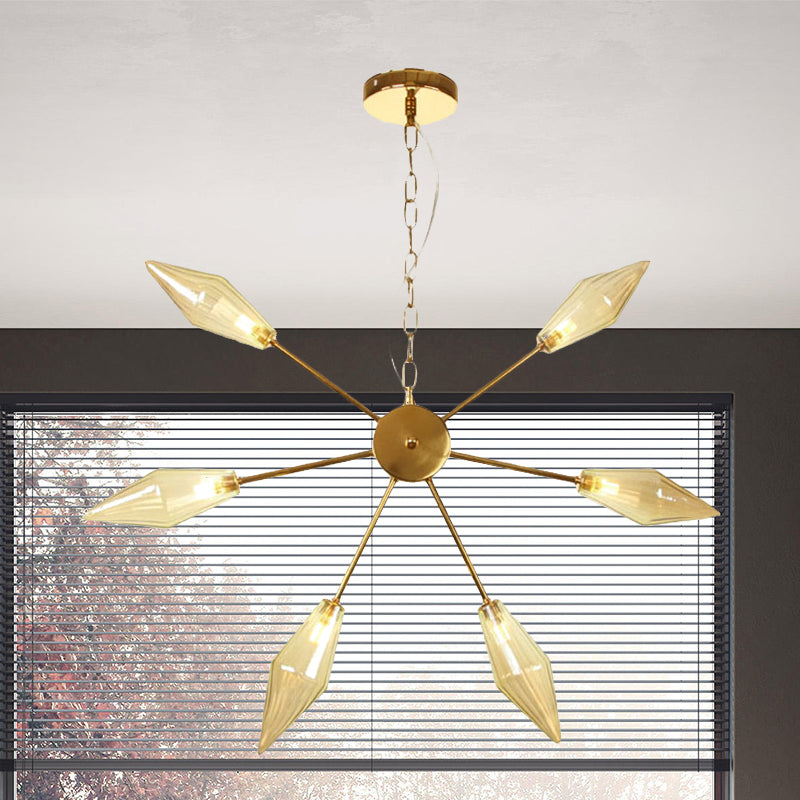 Moderner industrieller Sputnik-Kronleuchter mit Bernstein-/Klarglas – 6/9/12 Lichter – Schwarz-/Kupfer-/Chrom-Oberflächen