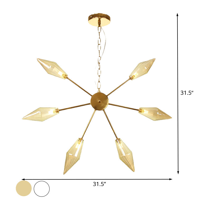 Moderner industrieller Sputnik-Kronleuchter mit Bernstein-/Klarglas – 6/9/12 Lichter – Schwarz-/Kupfer-/Chrom-Oberflächen