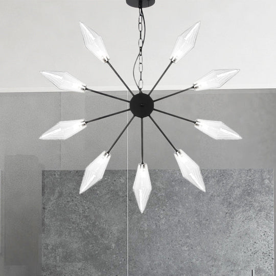 Moderner industrieller Sputnik-Kronleuchter mit Bernstein-/Klarglas – 6/9/12 Lichter – Schwarz-/Kupfer-/Chrom-Oberflächen