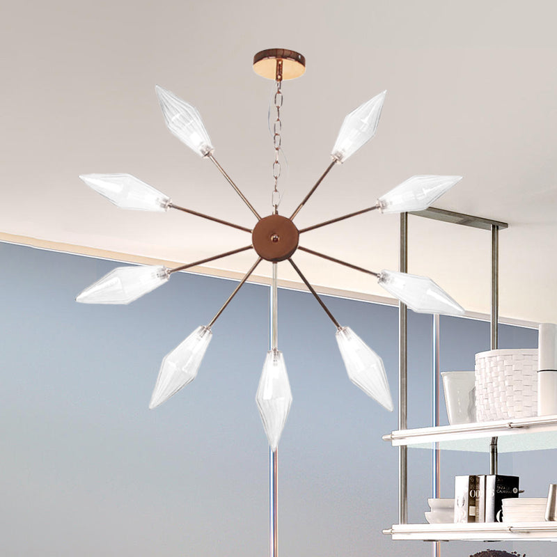 Moderner industrieller Sputnik-Kronleuchter mit Bernstein-/Klarglas – 6/9/12 Lichter – Schwarz-/Kupfer-/Chrom-Oberflächen