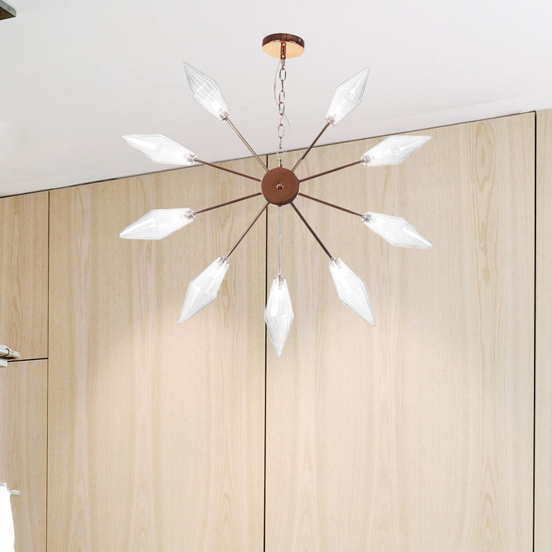 Moderner industrieller Sputnik-Kronleuchter mit Bernstein-/Klarglas – 6/9/12 Lichter – Schwarz-/Kupfer-/Chrom-Oberflächen