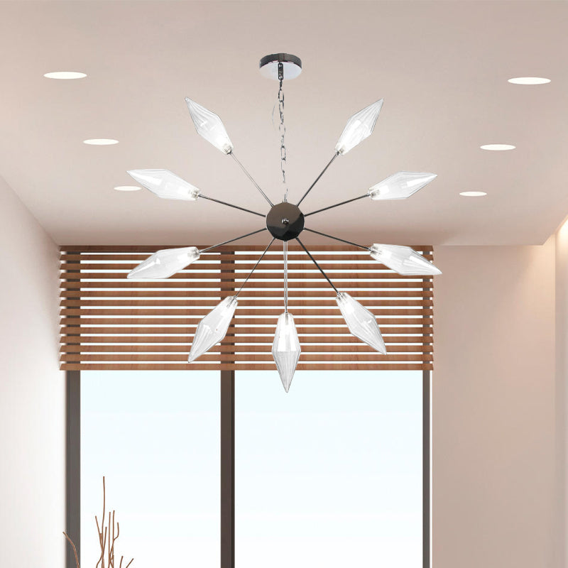 Moderner industrieller Sputnik-Kronleuchter mit Bernstein-/Klarglas – 6/9/12 Lichter – Schwarz-/Kupfer-/Chrom-Oberflächen