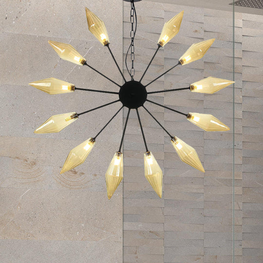 Moderner industrieller Sputnik-Kronleuchter mit Bernstein-/Klarglas – 6/9/12 Lichter – Schwarz-/Kupfer-/Chrom-Oberflächen