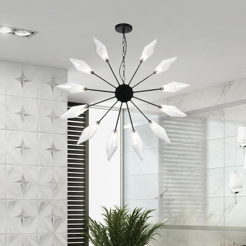 Moderner industrieller Sputnik-Kronleuchter mit Bernstein-/Klarglas – 6/9/12 Lichter – Schwarz-/Kupfer-/Chrom-Oberflächen