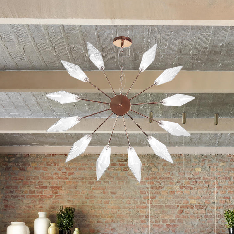 Moderner industrieller Sputnik-Kronleuchter mit Bernstein-/Klarglas – 6/9/12 Lichter – Schwarz-/Kupfer-/Chrom-Oberflächen