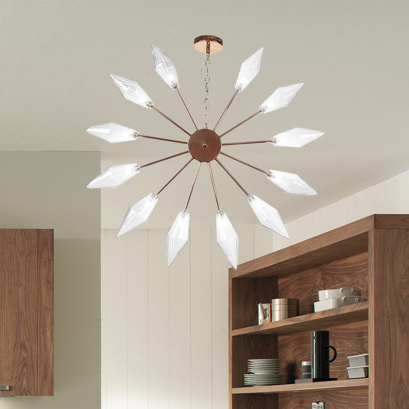 Moderner industrieller Sputnik-Kronleuchter mit Bernstein-/Klarglas – 6/9/12 Lichter – Schwarz-/Kupfer-/Chrom-Oberflächen