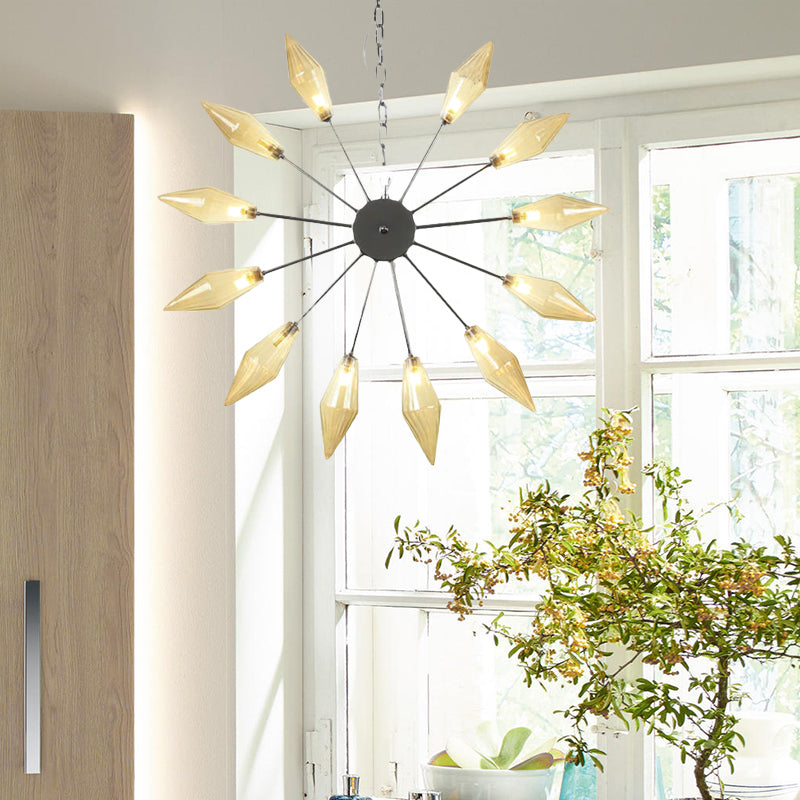 Moderner industrieller Sputnik-Kronleuchter mit Bernstein-/Klarglas – 6/9/12 Lichter – Schwarz-/Kupfer-/Chrom-Oberflächen