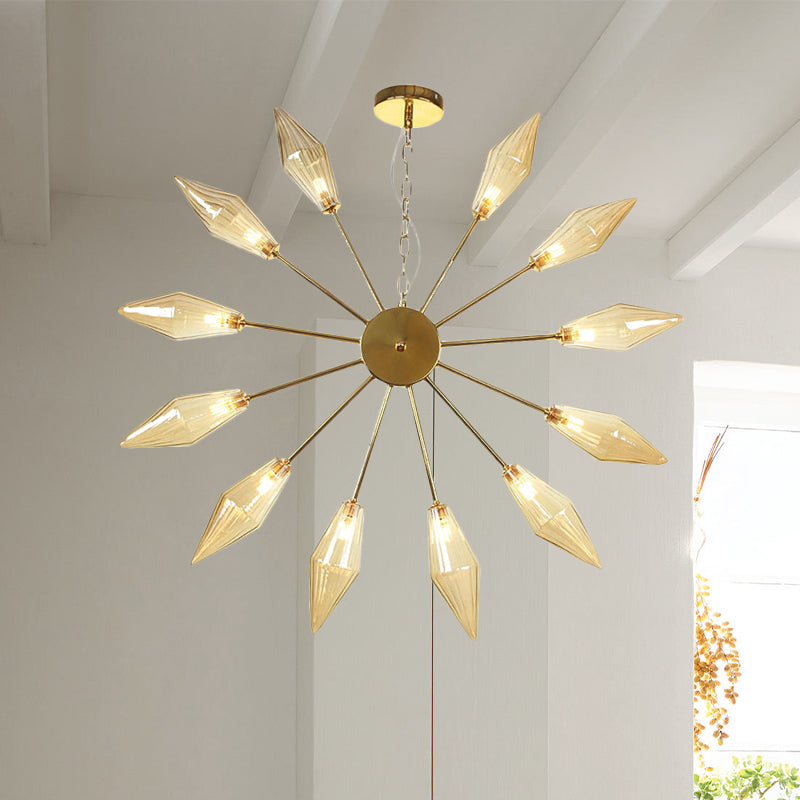 Moderner industrieller Sputnik-Kronleuchter mit Bernstein-/Klarglas – 6/9/12 Lichter – Schwarz-/Kupfer-/Chrom-Oberflächen