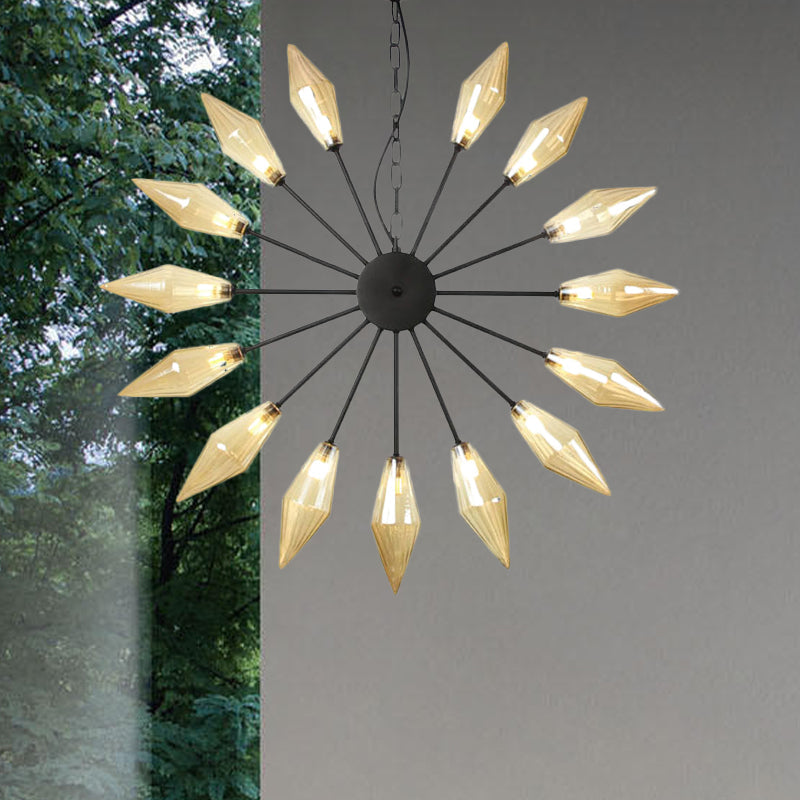 Moderner industrieller Sputnik-Kronleuchter mit Bernstein-/Klarglas – 6/9/12 Lichter – Schwarz-/Kupfer-/Chrom-Oberflächen