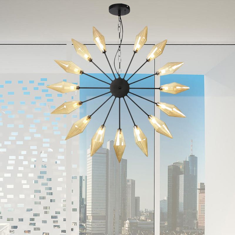 Moderner industrieller Sputnik-Kronleuchter mit Bernstein-/Klarglas – 6/9/12 Lichter – Schwarz-/Kupfer-/Chrom-Oberflächen