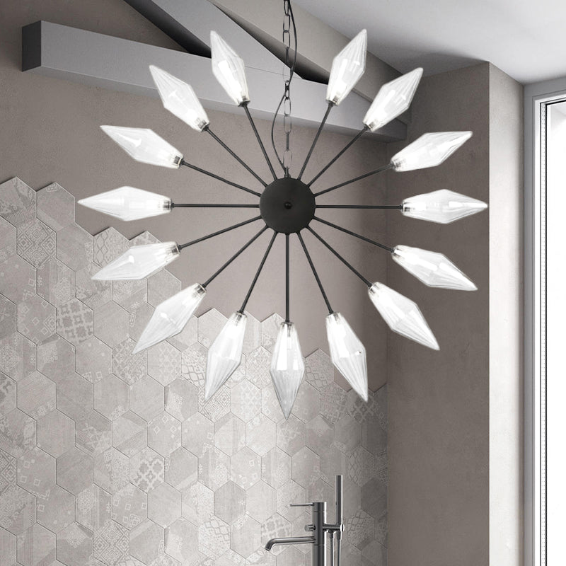 Moderner industrieller Sputnik-Kronleuchter mit Bernstein-/Klarglas – 6/9/12 Lichter – Schwarz-/Kupfer-/Chrom-Oberflächen