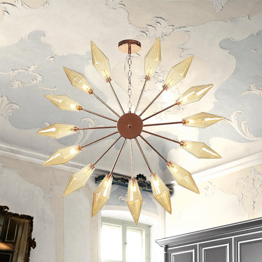 Moderner industrieller Sputnik-Kronleuchter mit Bernstein-/Klarglas – 6/9/12 Lichter – Schwarz-/Kupfer-/Chrom-Oberflächen