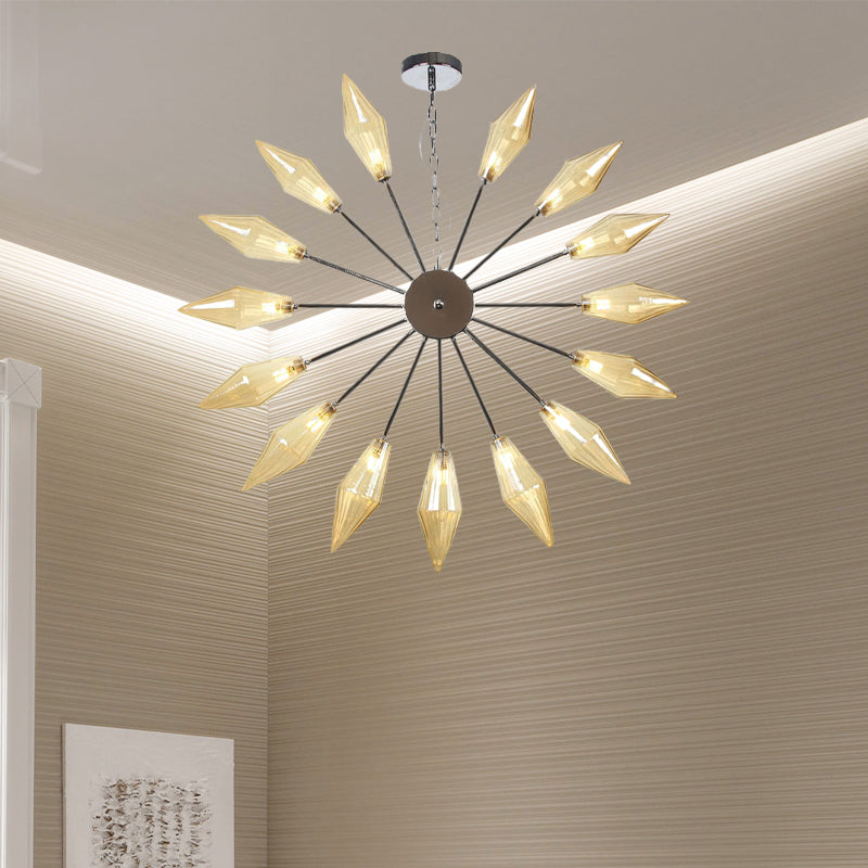 Moderner industrieller Sputnik-Kronleuchter mit Bernstein-/Klarglas – 6/9/12 Lichter – Schwarz-/Kupfer-/Chrom-Oberflächen