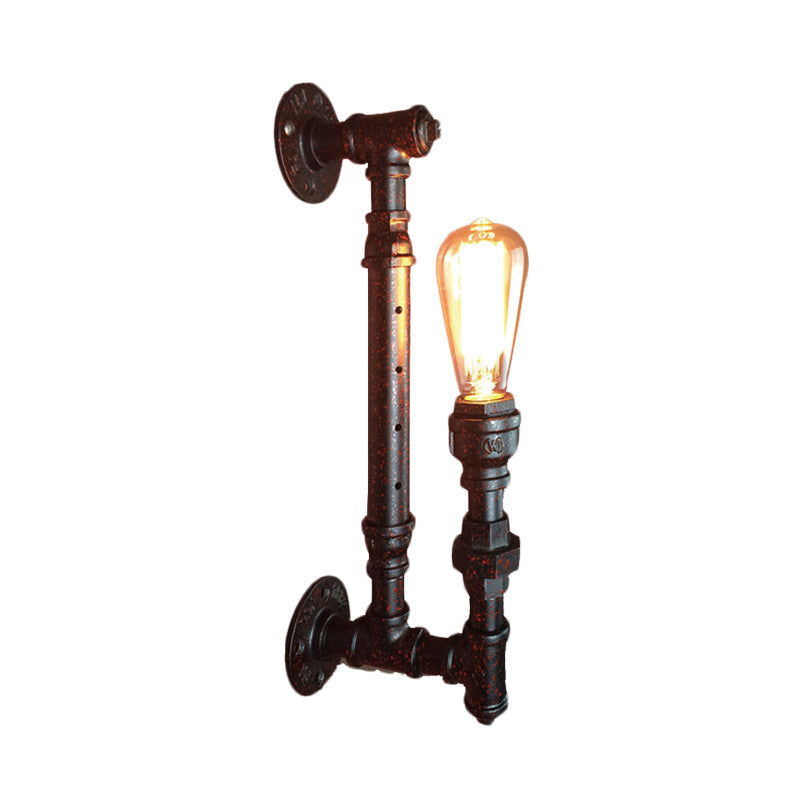 Black Finish Industrial Iron Wall Sconce Light Fixture - 1-Bulb Pencil Pipe Arm Lamp For Bar