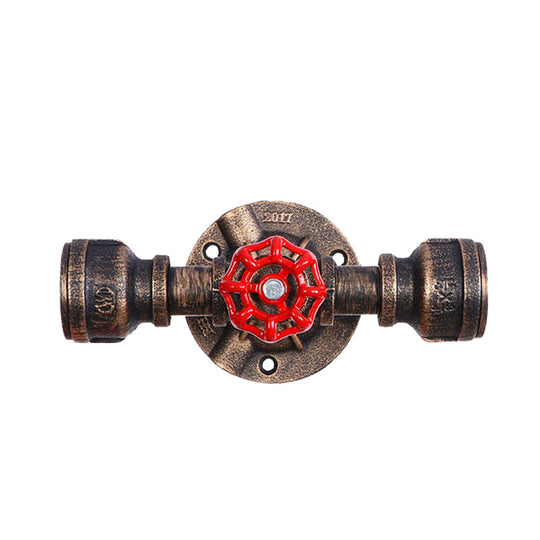 Antique Bronze Pipe And Valve Wall Sconce - 1 Light Lamp 8/10 Width