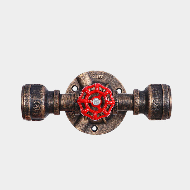Antique Bronze Pipe And Valve Wall Sconce - 1 Light Lamp 8/10 Width