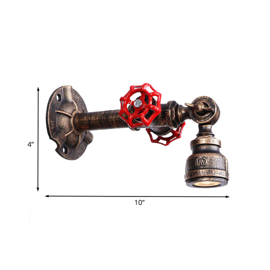 Antique Bronze Pipe And Valve Wall Sconce - 1 Light Lamp 8/10 Width