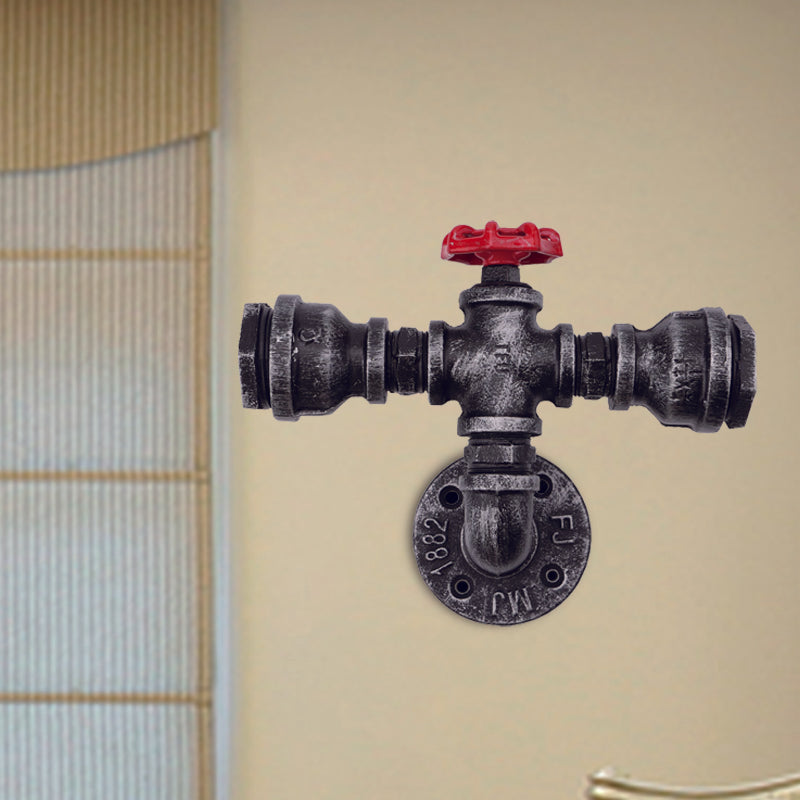 Black Industrial Metal Pipe And Valve Wall Mount Lamp For Balcony - 1/2-Light Lighting Fixture 2 /