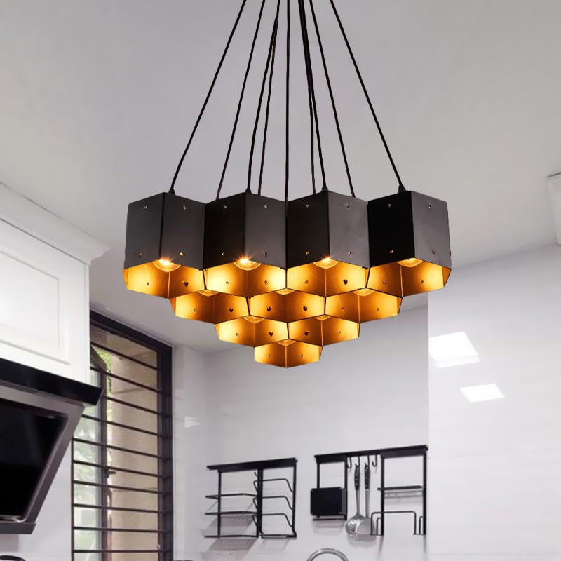 Vintage Hexagonal Chandelier With Black Honeycomb Design - 7/10/11 Down Lights For Restaurants 10 /