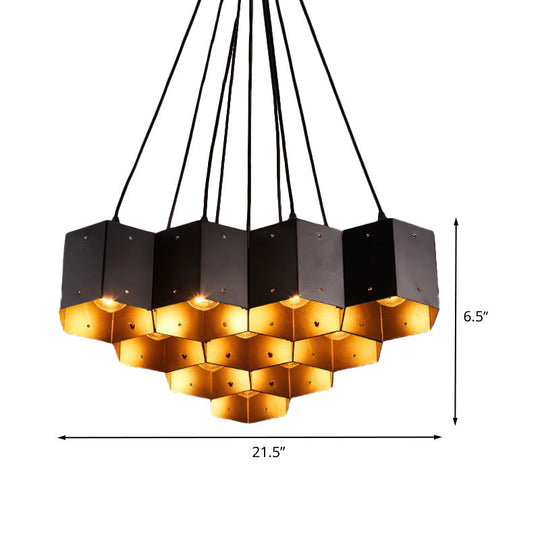 Vintage Hexagonal Chandelier With Black Honeycomb Design - 7/10/11 Down Lights For Restaurants