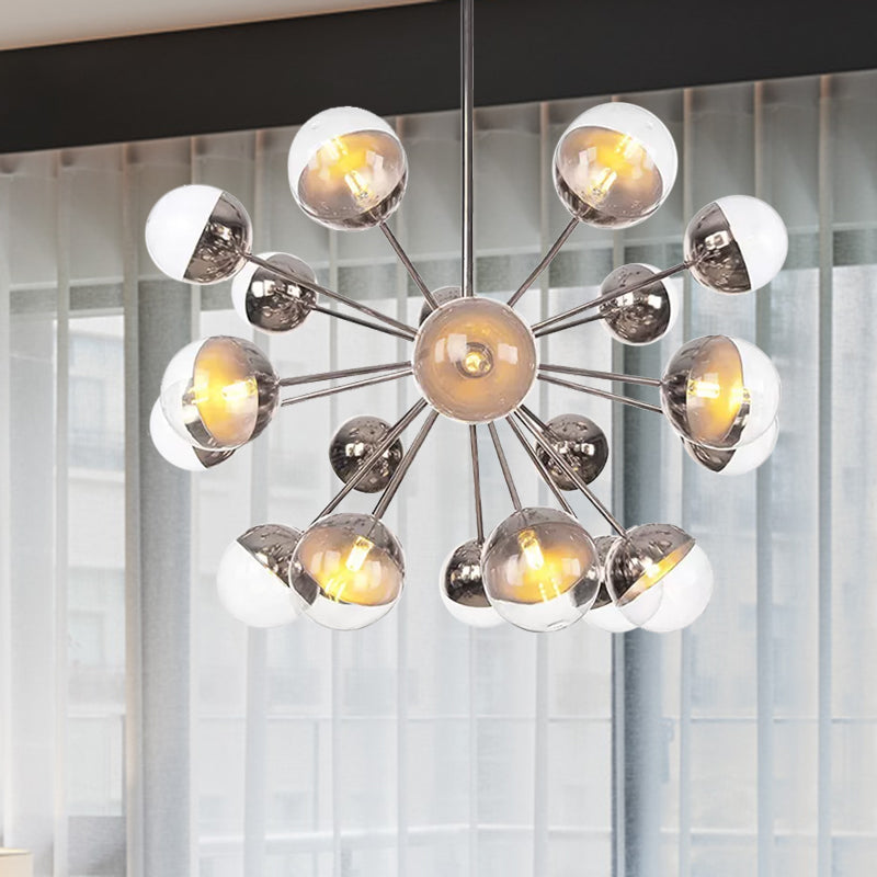 Globe Esszimmer-Halbdeckenleuchte mit weißem/klarem/rauchgrauem Glas – 9/12/15 Lichter – Modernes Design in Kupfer/Chrom/Gold