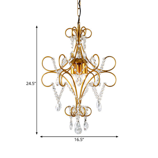 Modern Gold Arm Frame Chandelier With Glass Strand - 3 Lights