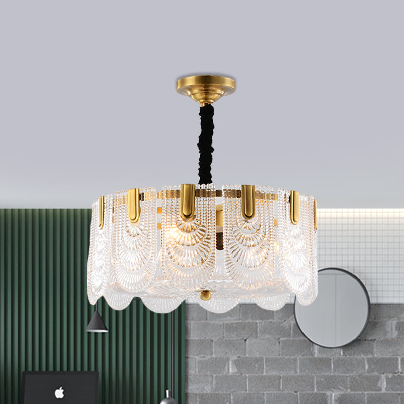Textured Glass Layered Ceiling Light - Modern Brass Chandelier With 3/8 Lights
