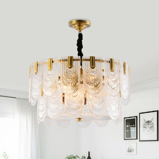 Textured Glass Layered Ceiling Light - Modern Brass Chandelier With 3/8 Lights 8 /