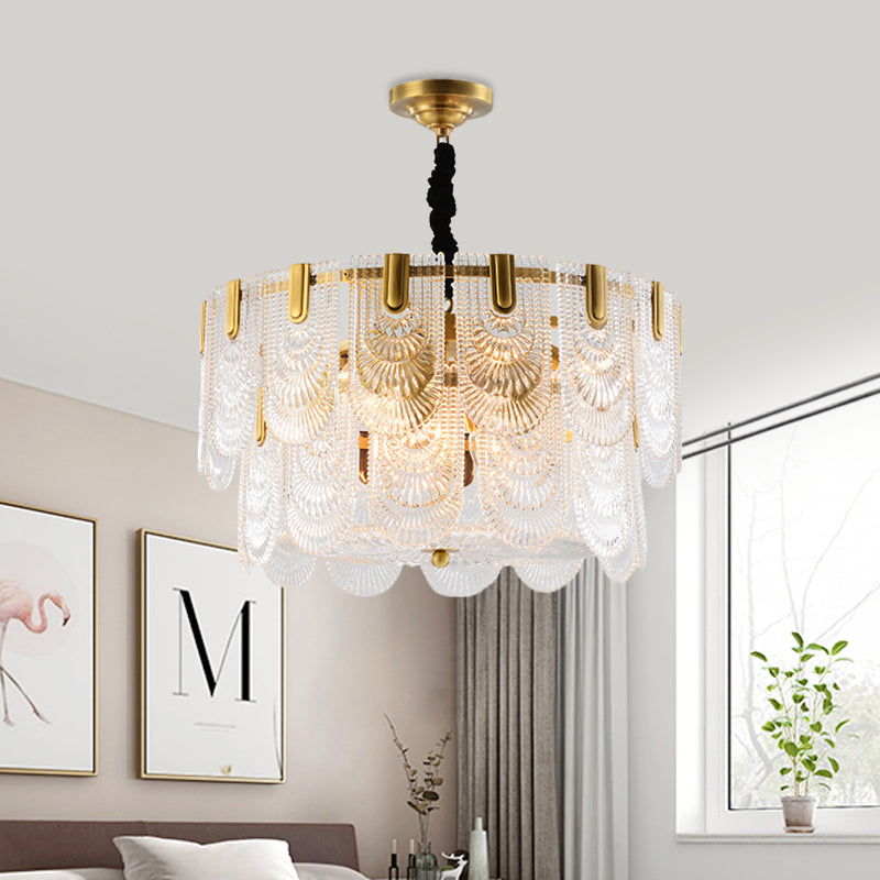 Textured Glass Layered Ceiling Light - Modern Brass Chandelier With 3/8 Lights