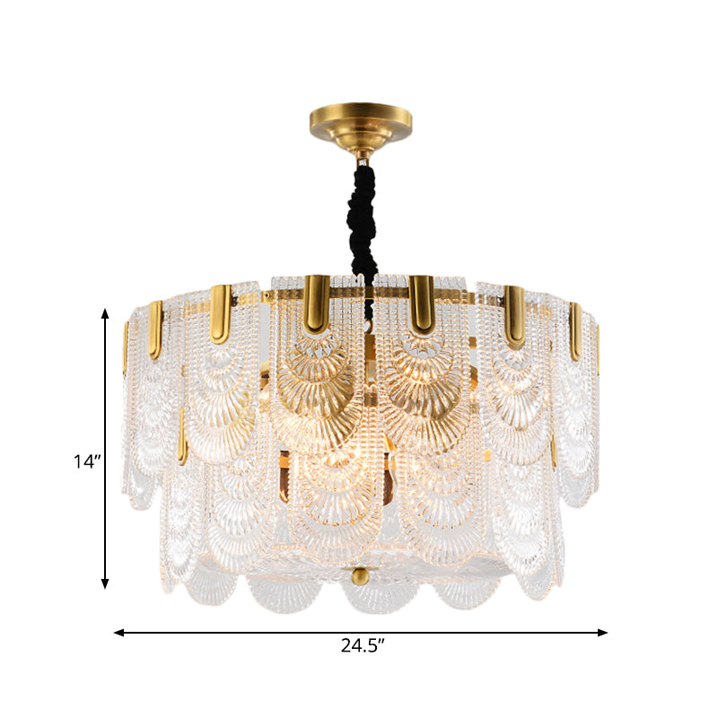 Textured Glass Layered Ceiling Light - Modern Brass Chandelier With 3/8 Lights