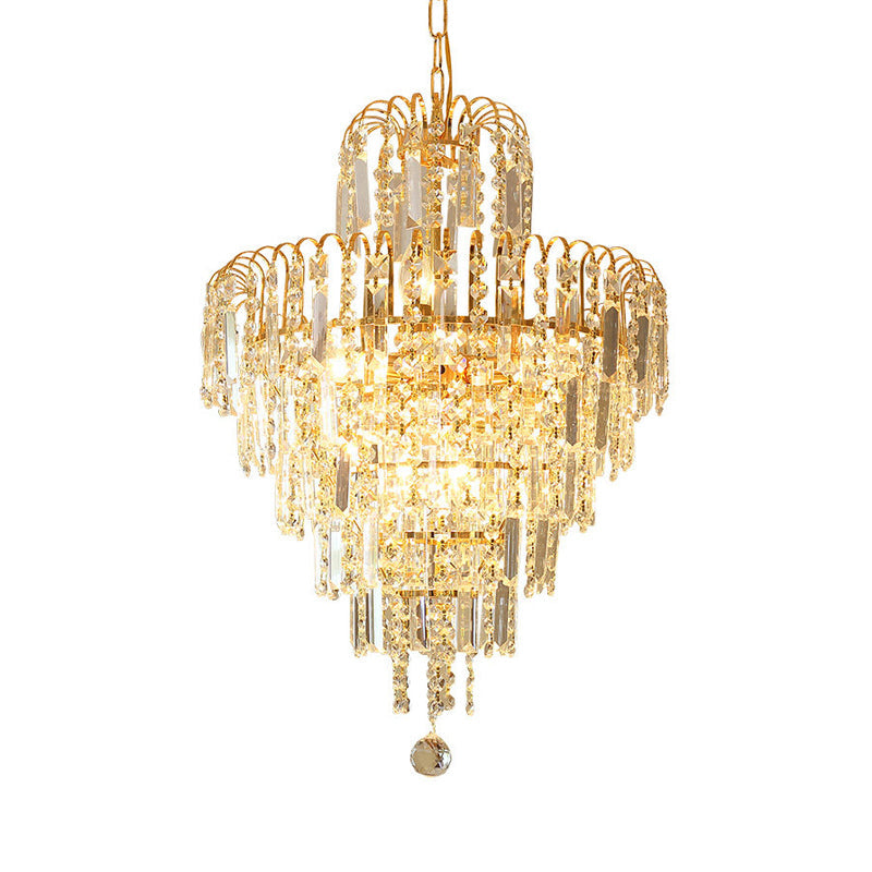 Modern Gold 4-Light Tiered Crystal Hanging Chandelier Ceiling Light For Dining Room Pendant Lighting