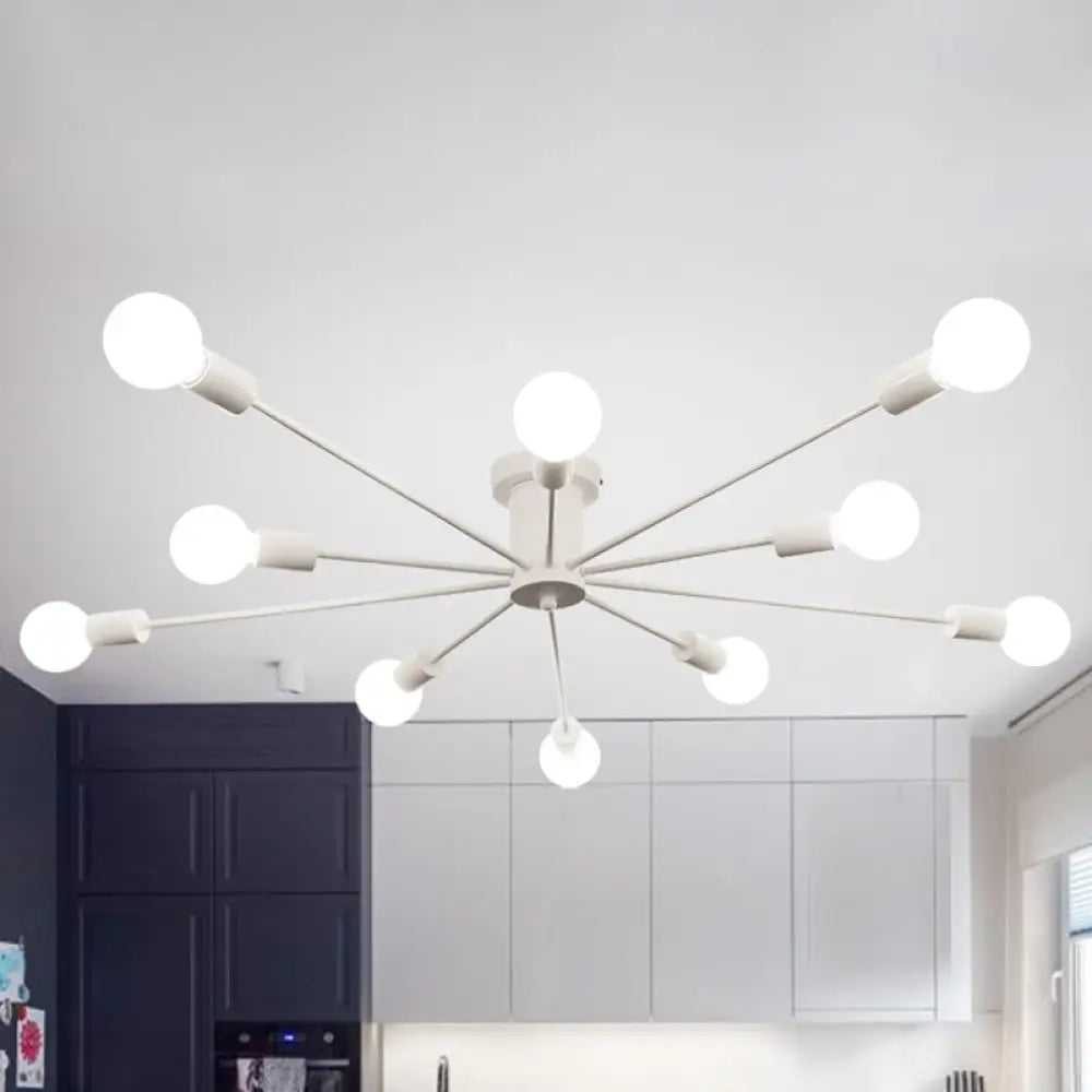 6/8 Head Retro Metal Ceiling Light Fixture - Semi Flush Mount Lighting For Bedroom In Black/White