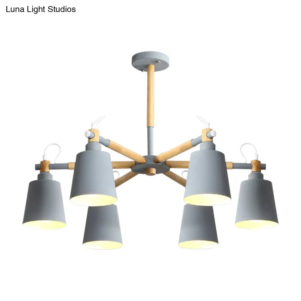 6-Light Macaron Baby Bedroom Chandelier - Metal & Wood Suspension Light