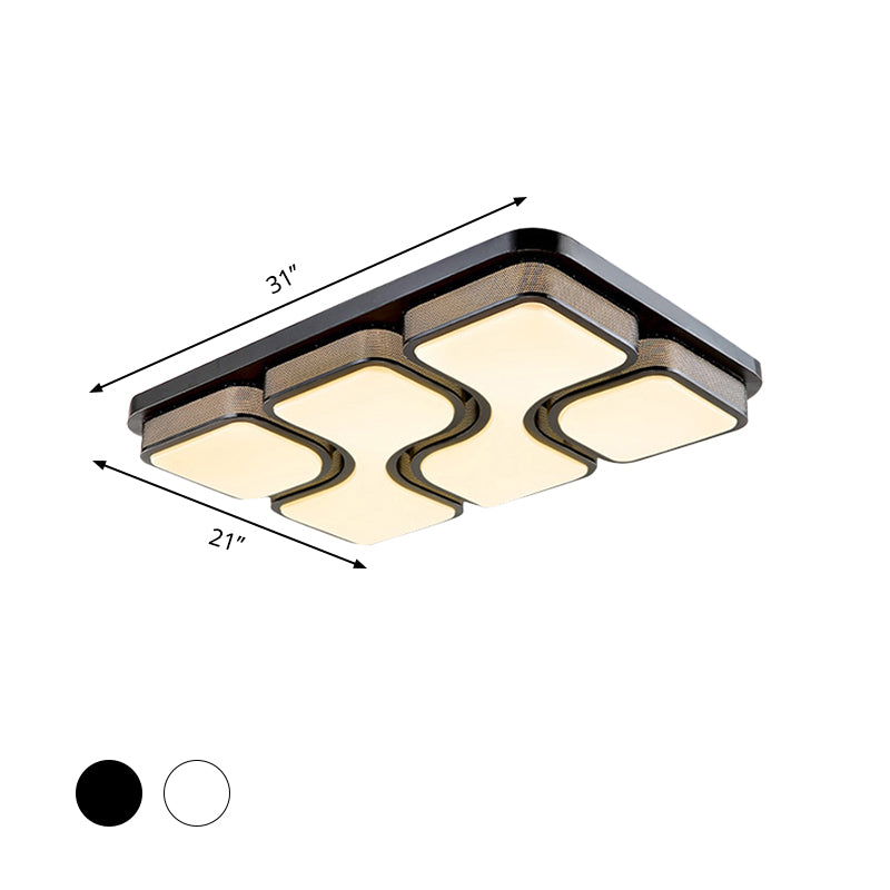 Rectangular Flush Mount Ceiling Light With Led Acrylic Fixture - Black/White Simple Design
