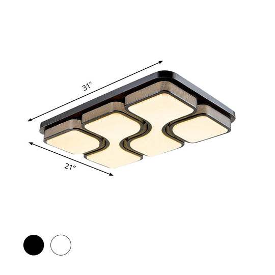Rectangular Flush Mount Ceiling Light With Led Acrylic Fixture - Black/White Simple Design