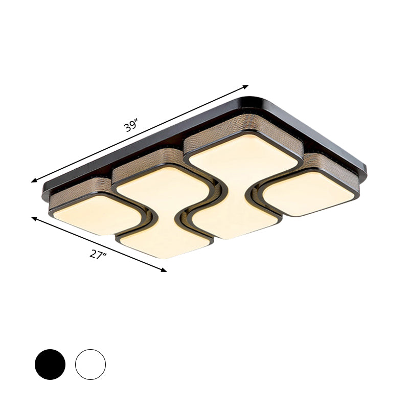 Rectangular Flush Mount Ceiling Light With Led Acrylic Fixture - Black/White Simple Design